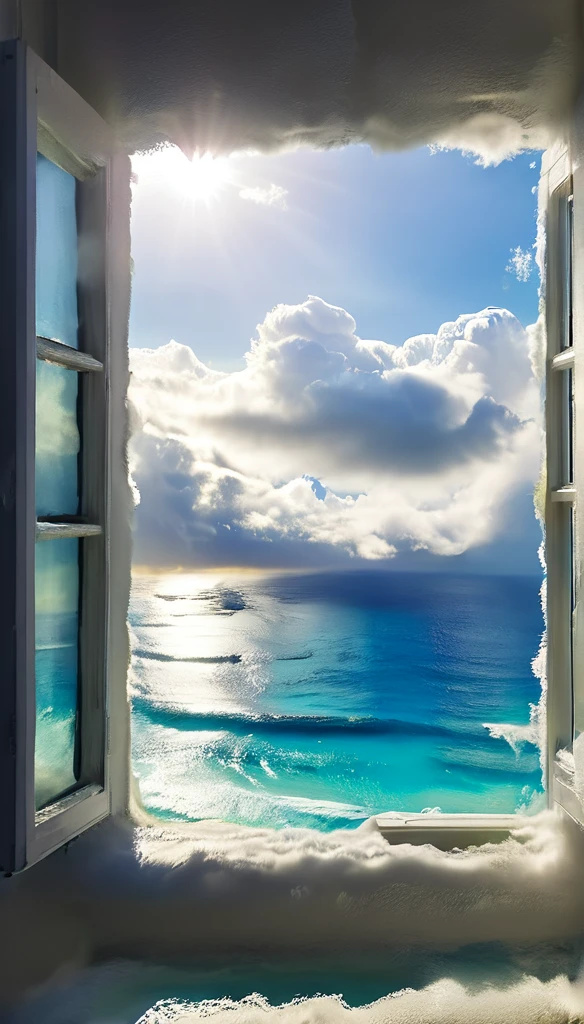 Fenster mit besonders bewölktem Blick auf das Paradies 