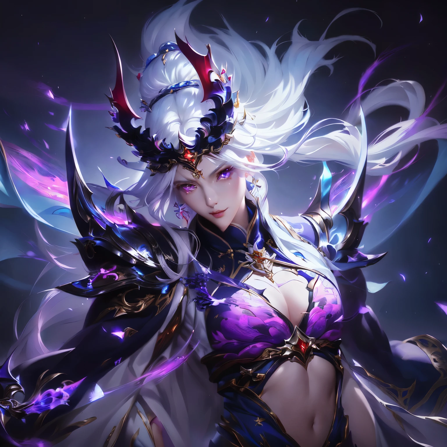 uma mulher de cabelos brancos e uma blusa roxa segurando uma espada, por Yang J, Onmyoji detailed art, modelo | Artgerm, Onmyoji, extremely detailed Artgerm, Astri Lohne, rossdraws sakimimichan, por Yang Jin, wlop rossdraws, lendas móveis, muito tempo, divindade de cabelos brancos