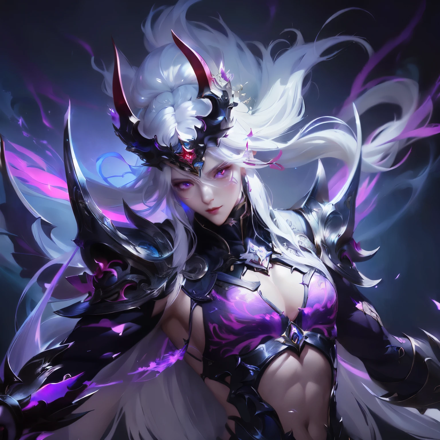 a woman with white hair and a purple top holding a sword, by Yang J, onmyoji detailed art, ig model | artgerm, onmyoji, extremely detailed artgerm, astri lohne, rossdraws sakimimichan, by Yang Jin, wlop rossdraws, mobile legends, loong, white haired deity