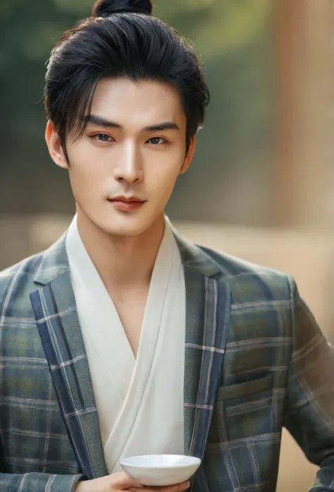 (Male character design), half body photo, staring at the camera,
(A close-up of Chinese handsome man Wei Jie brewing tea), he ha...