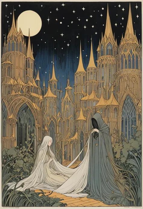 ringwraiths in a sleeping town，dorothy lassrop (dorothy lathrop) absorb，aaron horkey&#39;s painting depicts，神秘风景absorb影,luminous...