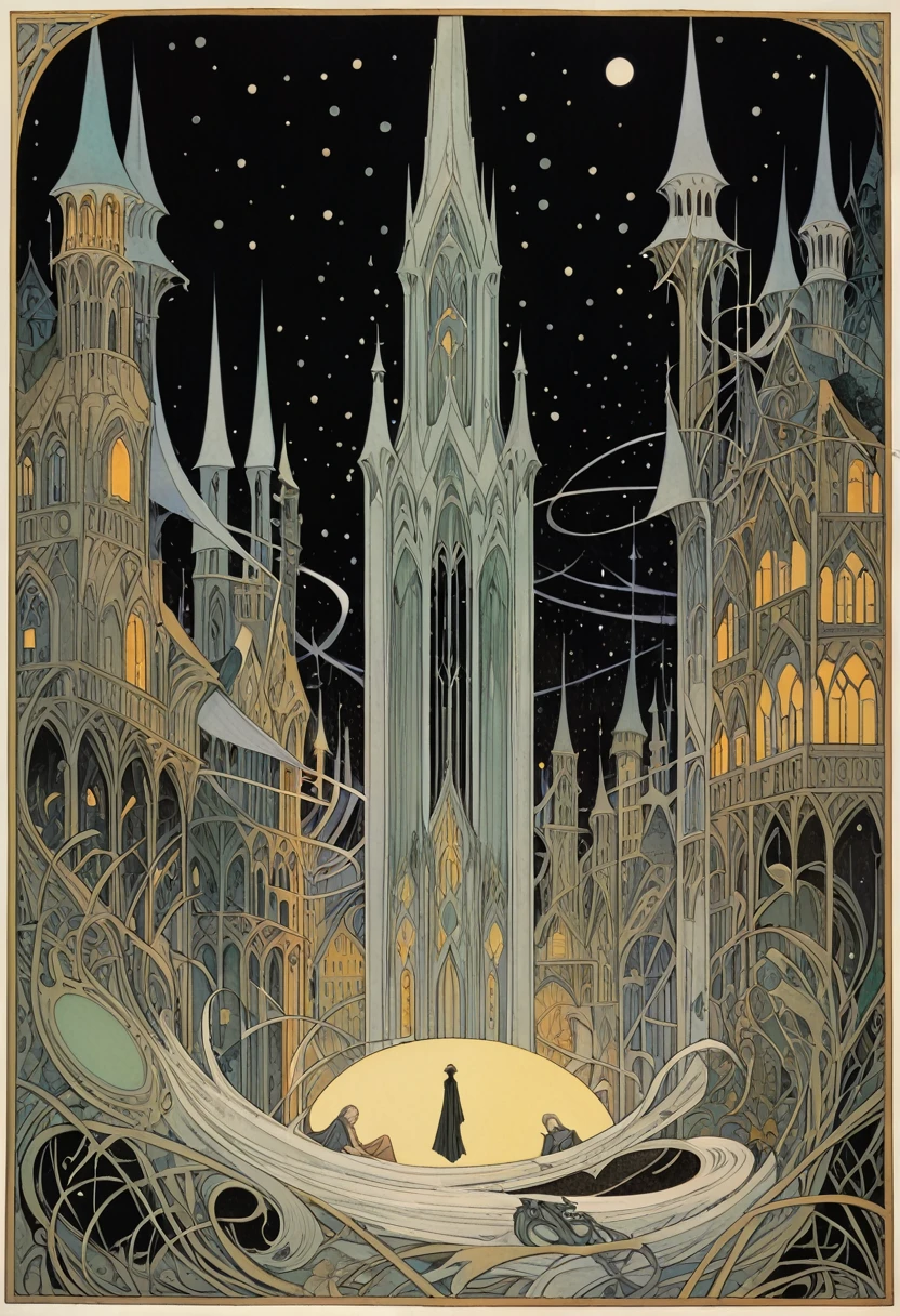 Ringwraiths in a Sleeping Town，Dorothy Lassrop (Dorothy Lathrop) absorb，Aaron Horkey&#39;s painting depicts，神秘风景absorb影,Luminous oil painting style，IncRedible futuristic images appear on the Miracle Stone， There is a lot of suspense, Dark, atmosphere, Dark "Imagine a vast desolate space，The spectral landscape unfolds from the surrounding haze, It&#39;s as if the fabric of reality has lost its color and vibrancy. Crystalline Monolith, No visible pulse or energy, Rising from the barren land like a forgotten fragment of knowledge, Casting an eerie glow over a featureless environment. Artworks should evoke an unsettling sense of alienation, The line between nothingness and existential despair becomes blurred, Put the audience into a state of numbness and indifference."Red,dark Red color palette