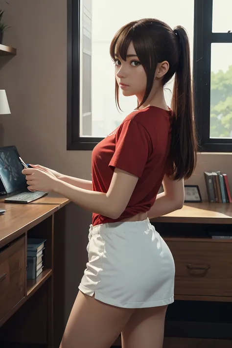 Anime girl standing in front of desk at home, animated background art, anime art wallpaper 4k, anime art wallpaper 4k, anime gir...