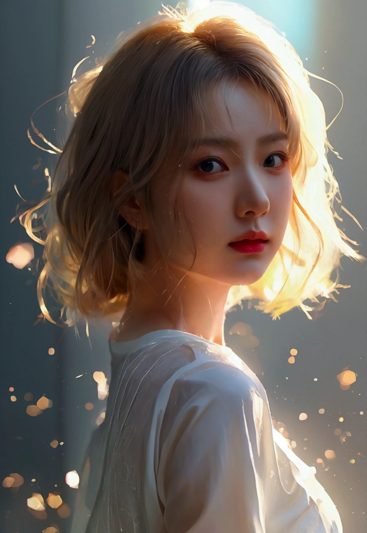 white shirt,1girl,best quality,masterpiece,illustration,an extremely delicate and beautiful,CG,unity,8k wallpaper,Amazing,finely detail,masterpiece,official art,extremely detailed CG unity 8k wallpaper,incredibly absurdres,huge filesize,ultra-detailed,highres,extremely detailed,beautiful detailed girl,light particles,realistic,x-ray,soft light,full frontal, 