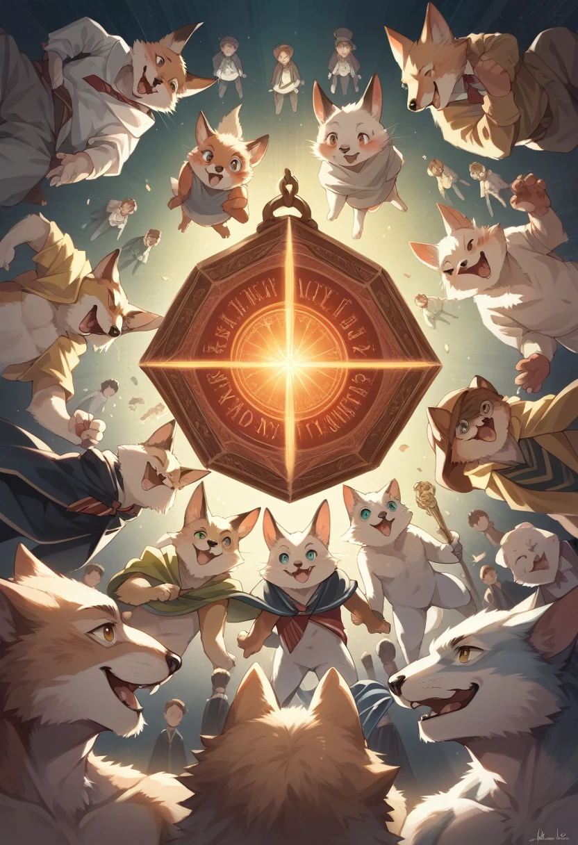 dynamic angle, top quality, best quality, High-quality illustrations, masterpiece, super high resolution, detailed background, detailed background, Harry Potter series, group shot:0.1, 6+boys, 6+girls, Happy, joyful, absurdres(highly detailed beautiful face and eyes)perfect anatomy(kemono, furry anthro),