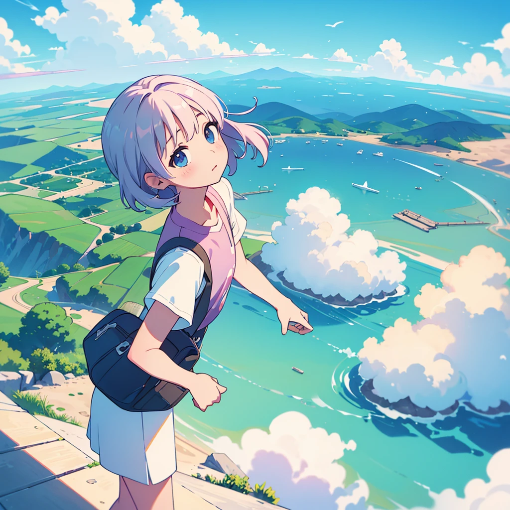 태양light, light, Top down view of the game, pastel tones, animated background, no people, sight, summer, sky, cloud, blurred background, masterpiece, best quality, hyper detail, --v6