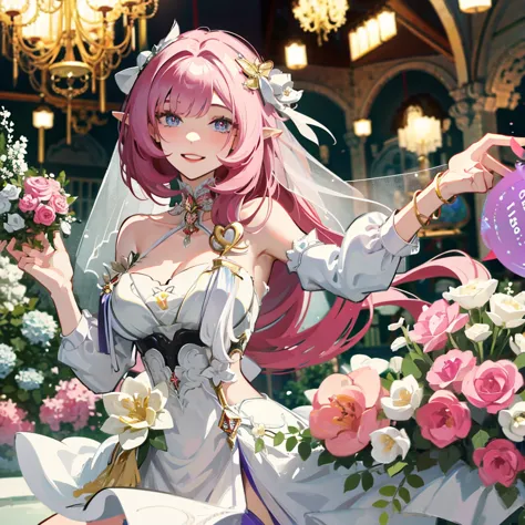 elysia, wedding dress, holding banquet, wide smile