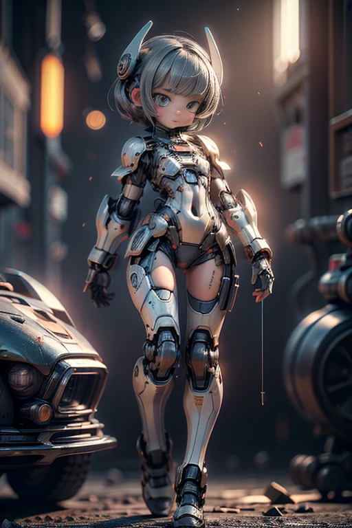 (Top quality, ultra-high quality, ultra-high definition, realistic masterpiece,)(Carefully created CG illustration: 1.2) One girl, completely naked, Caucasian, mechanized soldier (((Cute short girl)))(Petite, mini,, cheeky pussy, shaved, 8 years old: 1.5) Realistic anime face (anatomically correct eyes, large pupils, large face, beautiful face, perfect white skin)(Limbs only reach to elbows and knees, elbow and knee cut surfaces are mechanical joints)((Delicate design, composite armor, exoskeleton sci-fi armor with holes in crotch and chest))(Pointy upturned nipples, flat chest, nipples drawn correctly, realistic shaved pussy carefully drawn)Huge mecha arm from elbow,, combination with small spaceship, fusion with mecha, heavy lighting, movie production lighting, effective use of LoRA