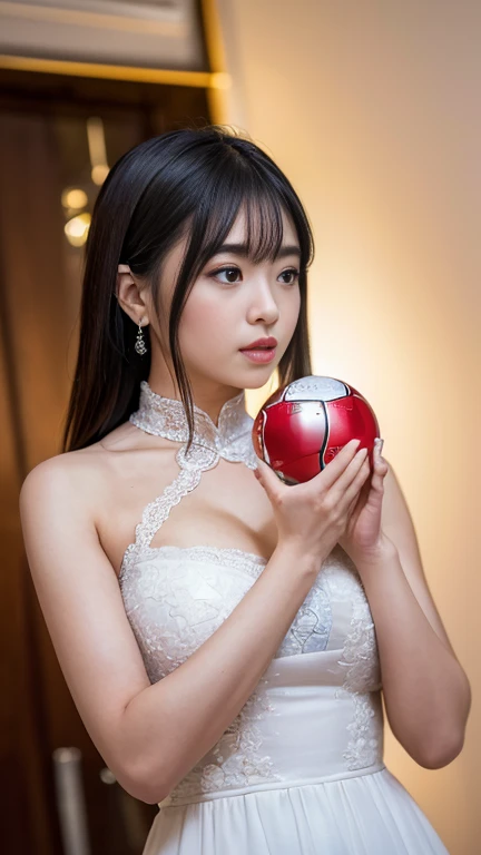 Best quality, masterpiece, high resolution, 8K Ultra HD, masterpiece, high resolution, 4k, 8k, (photorealistic: 1.2), (sharp focus), (highly detailed skin: 1.2),
one girl, cheongsam, hair ornament, necklace, jewelry, beautiful face, beautiful woman, (holding a beautiful shining ball in her palms with both hands clasped in front of her face), ((shining ball emitting beautiful light: 1.5)), (gazing at the ball: 1.5), ((looking down: 1.5)), beautiful face illuminated by light, beautiful proportions, ample breasts, cowboy shot, milky way, double long exposure, movie still, (tyndall effect: 1.5), (dark studio: 1.5), (gazing at the ball: 1.5), rim lighting, two-tone lighting, 8k uhd, dslr, soft lighting, volumetric lighting, candid, photography, bokeh, (staring into the ball: 1.5), (staring into the ball: 1.5),