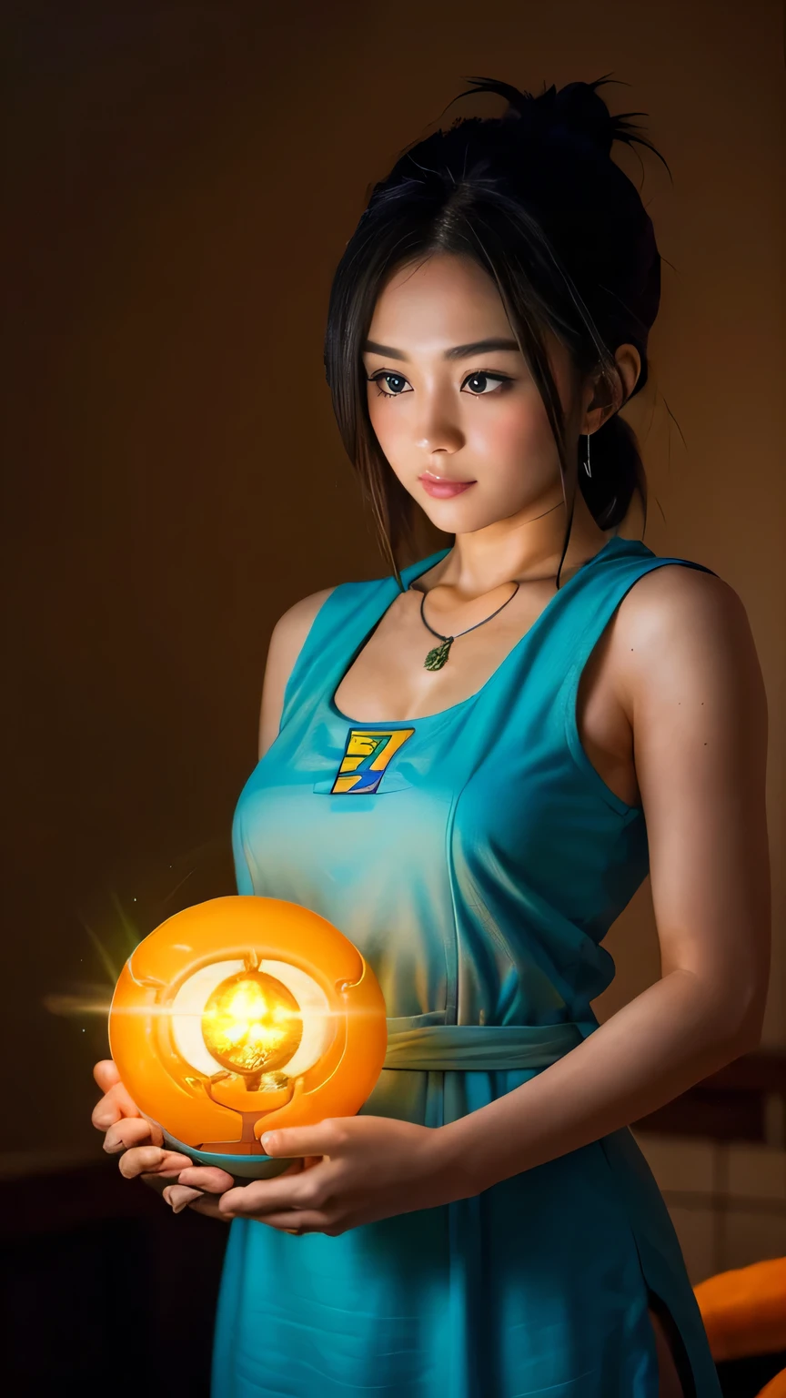 Best quality, masterpiece, high resolution, 8K Ultra HD, masterpiece, high resolution, 4k, 8k, (photorealistic: 1.2), (sharp focus), (highly detailed skin: 1.2),
one girl, cheongsam, hair ornament, necklace, jewelry, beautiful face, beautiful woman, (holding a dragon ball that emits a beautiful light in her palms with both hands clasped in front of her face), ((glowing dragon ball that emits a beautiful light: 1.5)), (staring at the dragon ball: 1.5), ((looking down: 1.5)), beautiful face illuminated by light, beautiful proportions, ample breasts, cowboy shot, milky way, double long exposure, movie still, (tyndall effect: 1.5), (dark studio: 1.5), (staring at the dragon ball: 1.5), rim lighting, two-tone lighting, 8k uhd, dslr, soft lighting, volumetric lighting, candid, photography, bokeh, (staring dragon ball: 1.5), (staring dragon ball: 1.5),