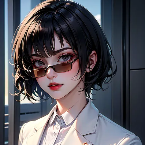 female, Short hair, sunglasses, suit, noir