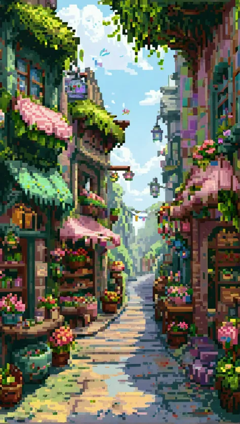 A close up of a pixel art style street with a mountain in the background -  SeaArt AI