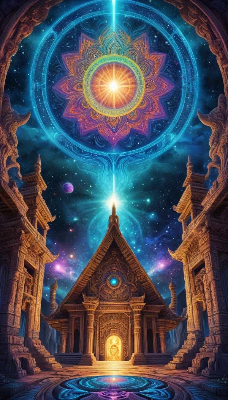 mythical cosmic shrine, epic shamanic dmt art, ancient alien portal, dmt temple, an interdimensional being. cosmic, aerials