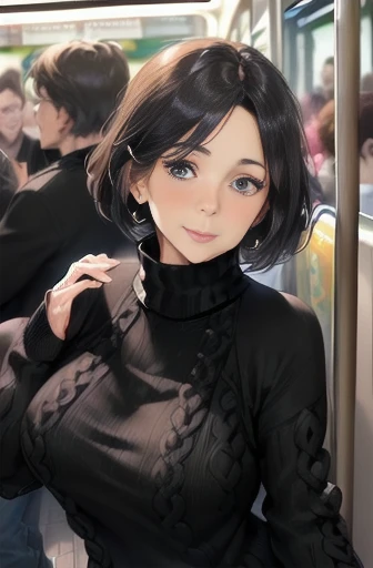 ((Mature woman wears a black sweater that is too big:1.5)))((From an angle where you can see the whole body)))(((In a crowded train))((She&#39;s getting her dick pounded from behind)))、((Giving a blowjob:1.5:))((Mature woman lets men touch her breasts:1.5))Sexy brown woman１people、Highest quality、超High resolution、High resolution、Detailed CG、8k wallpaper、20-year-old、Detailed and beautiful、(Brown and shiny body、:1.5)、Embarrassed、(A dreamy face:1.5)、((A deep blowjob with a tangled tongue:1.5))、Full of embarrassment、((A mature woman has her breasts grabbed by a large group of passengers:1.8))((Having an orgy on the train))((Suck dick hard:1.5))Hold the penis in both hands、((Being penetrated and violated from behind))