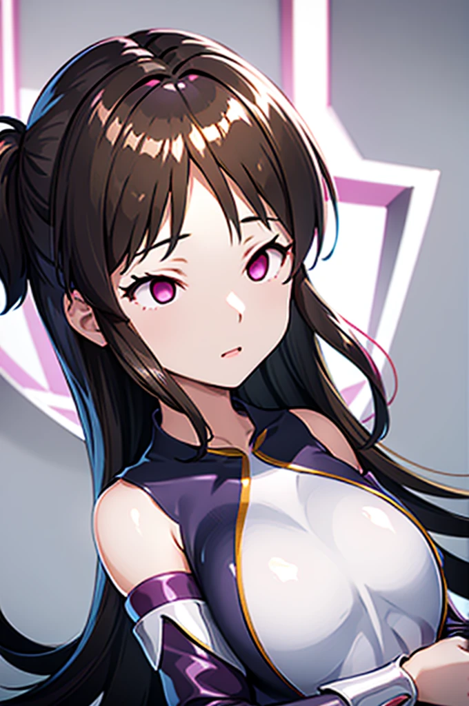 Draw a face carefully　High quality anime style faces　Super shiny skin　Black and purple leotard with red trim　Pink Pantyhose　Succubus　Lure　smile　Rear View