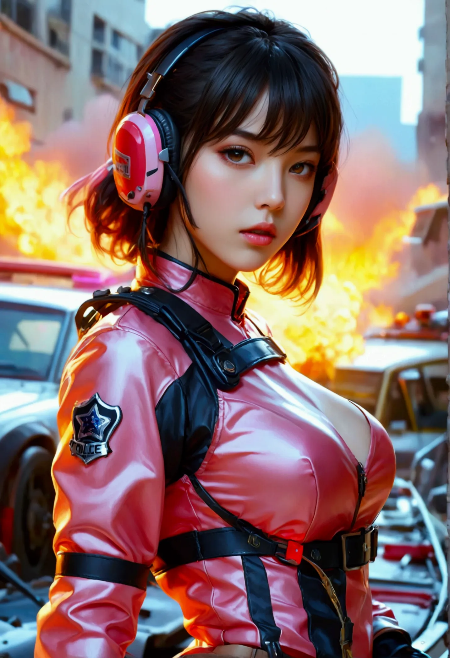 lisa black pink,(top quality, ultra high definition, photorealistic:1.4), (cowboy shot:1), 1 beautiful armed girl, (kpop idol), ...