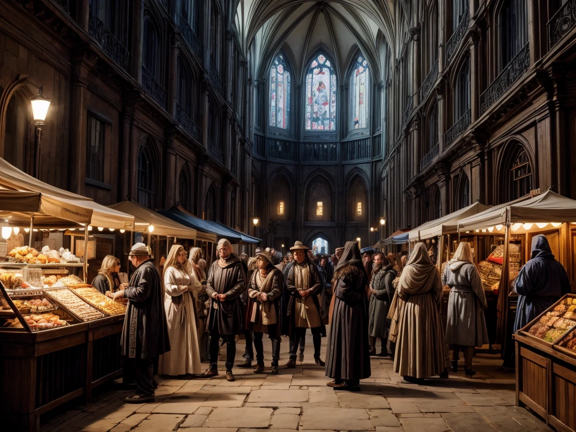 a crowded medieval market scene in ancient England, slave auction,  one naked curvy hourglass figure woman with hands chained in handcuffs being auctioned in the center, detailed crowd dressed in old English clothing, highly detailed, 4k, realistic, dramatic lighting, muted color palette, historical, ornate architecture, cobblestone streets, steam rising, stalls with produce, craftspeople at work, dramatic tension