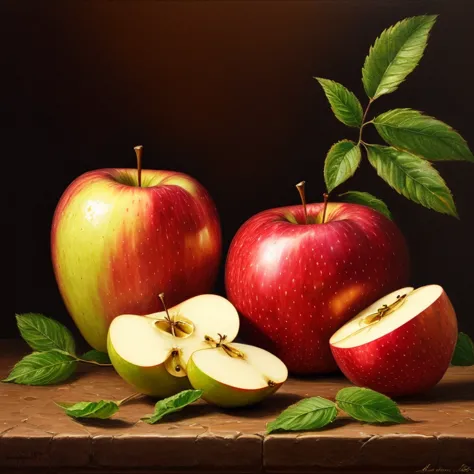 masterpiece, highest quality, 16k, high resolution, high resolution, oil, 1 apple,