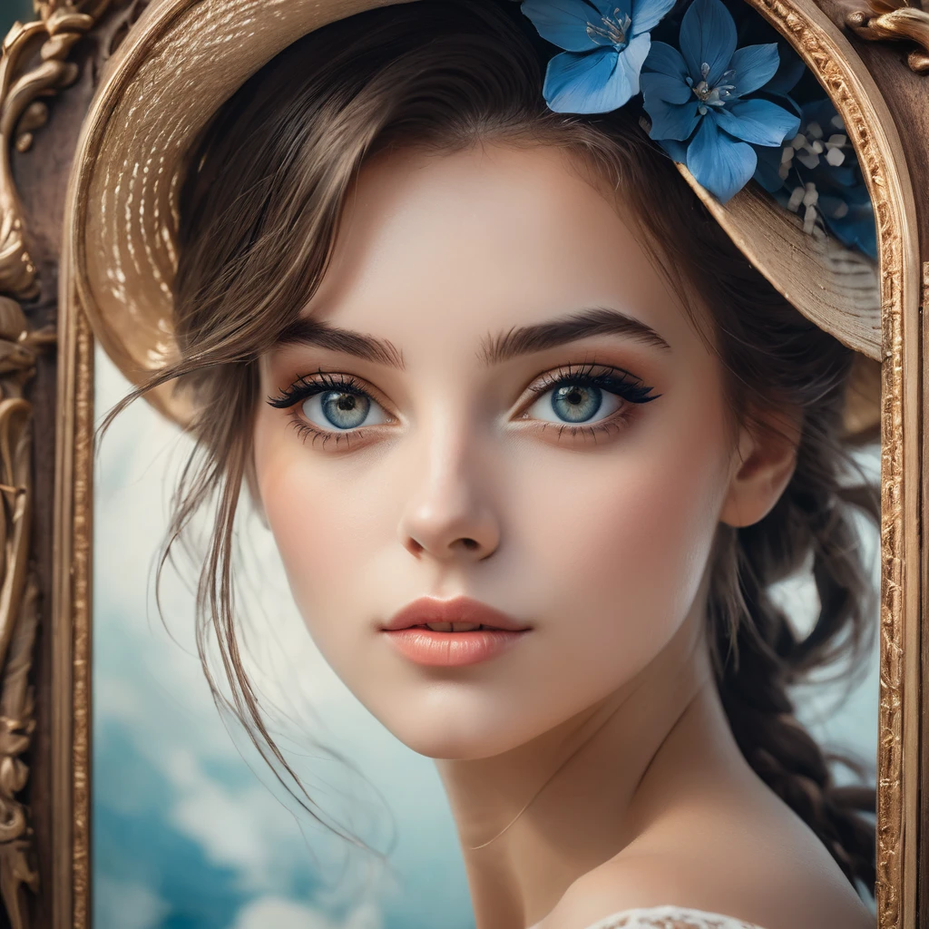 femme arafée dans un chapeau debout dans une pièce avec beaucoup de photos, portrait doux 8 k, Sergueï Zabeline, photographie couleur portrait 4k, par Fiodor Rokotov, Photographie de portrait artistique 8k, Alexeï Egorov, par Irakli Nadar, Superbe portrait, fille française, portrait VFX très détaillé, beau portrait