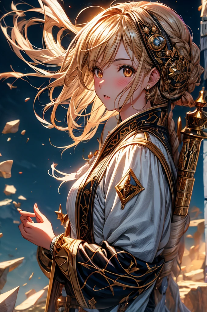 Imagem de pôster altamente detalhada de uma personagem feminina de anime fofa, ((Vento médio, Classes de personagens de RPG)), 8K ultra-HD, Foto CRU, pintura digital, super detalhado, proporção áurea