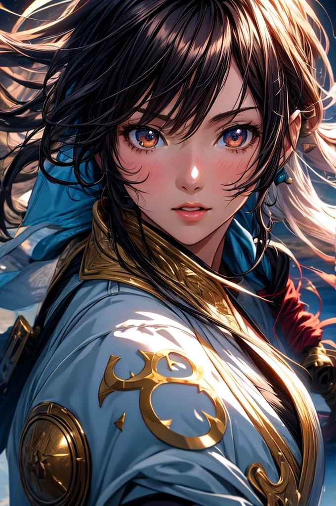 Highly detailed poster image of a cute female anime character, ((Middle wind, RPG Character Classes)), 8K Ultra HD, Raw photo, Digital Painting, Super detailed, Golden Ratio