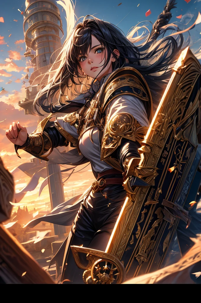 Sehr detailliertes Posterbild einer süßen weiblichen Anime-Figur, ((Mittlerer Wind, RPG-Charakterklassen)), 8K Ultra HD, RAW-Foto, digitale Zeichnung, Super detailliert, Goldener Schnitt