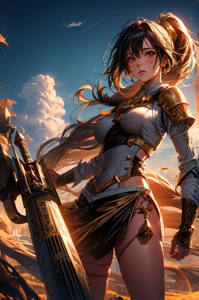 Imagem de pôster altamente detalhada de uma personagem feminina de anime fofa, ((Vento médio, Classes de personagens de RPG)), 8K ultra-HD, Foto CRU, pintura digital, super detalhado, proporção áurea