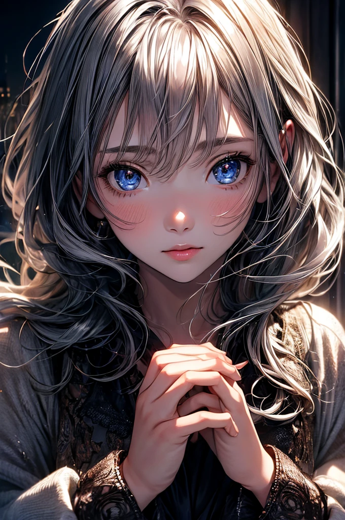 ((masterpiece, Highest quality, Super Definition, High resolution)), alone, beautiful girl, Shining Eyes, Perfect Eyes, 15 years old, Five fingers, Silver Theme,