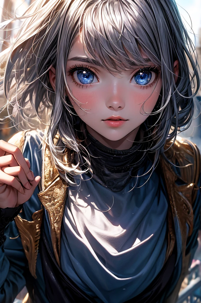 ((masterpiece, Highest quality, Super Definition, High resolution)), alone, beautiful girl, Shining Eyes, Perfect Eyes, 15 years old, Five fingers, Silver Theme,