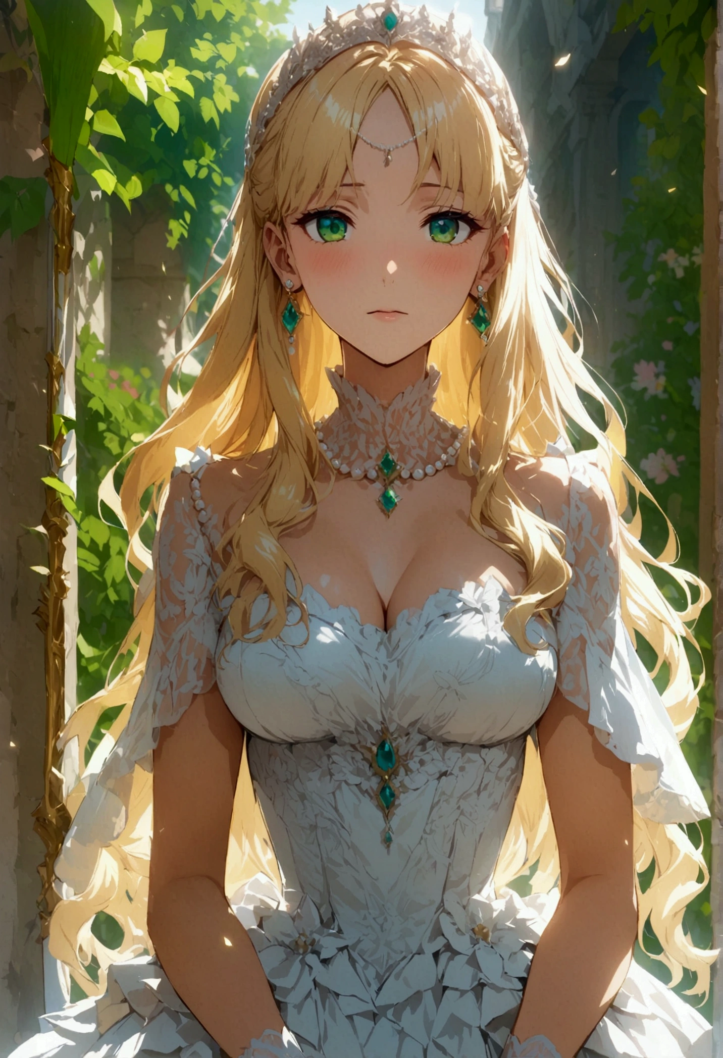 Anime-Serie. 1 Mädchen. süßes Mädchen. Prinzessin. Blonde. lange Haare. welliges Haar. grüne Augen. wunderschöne Augen. perfekte Augen. ausdrucksstarke Augen. Blinde Augen. Blind. ideales Gesicht. 16 Jahre. Sitzende Brust. schöne Brüste. Idealer anatomischer Körper. schöne lange Beine. Luxuriöses weißes Kleid. weiße Strümpfe. Schuhen mit hohen Absätzen. Weißer Stock. Diadem. Perlenkette. Hübsche Ohrringe. Weiße Handschuhe. in voller Höhe stehen. Sie steht auf der Straße. Steht im königlichen Garten. Wunderschönes Charakterdesign. Glänzende Haut. Ganzkörper. Offizielle Kunst. extrem detailliertes CG Unity 8k-Hintergrundbild. Ideale Beleuchtung. Ultrahohe Auflösung 4K. Superdetailliertes 8K. Eine hohe Auflösung.