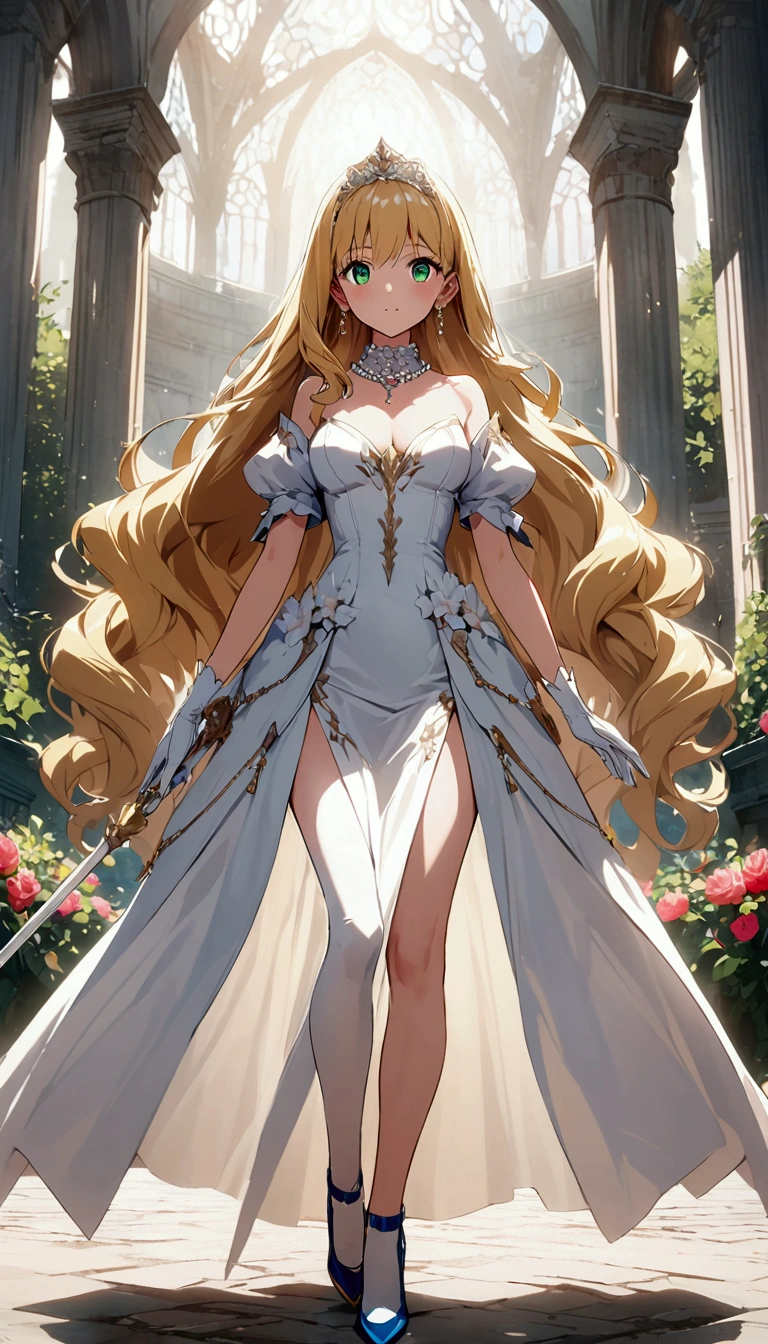 Anime-Serie. 1 Mädchen. süßes Mädchen. Prinzessin. Blonde. lange Haare. welliges Haar. grüne Augen. wunderschöne Augen. perfekte Augen. ausdrucksstarke Augen. Blinde Augen. Blind. ideales Gesicht. 16 Jahre. Sitzende Brust. schöne Brüste. Idealer anatomischer Körper. schöne lange Beine. Luxuriöses weißes Kleid. weiße Strümpfe. Schuhen mit hohen Absätzen. Weißer Stock. Diadem. Perlenkette. Hübsche Ohrringe. Weiße Handschuhe. KaltStehen in voller Höhe. Sie steht auf der Straße. Steht im königlichen Garten. Wunderschönes Charakterdesign. Glänzende Haut. Ganzkörper. Offizielle Kunst. extrem detailliertes CG Unity 8k-Hintergrundbild. Ideale Beleuchtung. Ultrahohe Auflösung 4K. Superdetailliertes 8K. Eine hohe Auflösung.