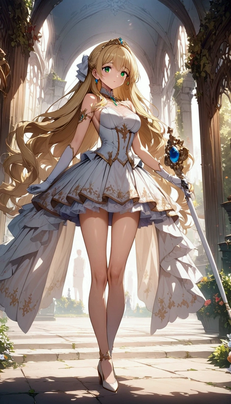 Anime-Serie. 1 Mädchen. süßes Mädchen. Prinzessin. Blonde. lange Haare. welliges Haar. grüne Augen. wunderschöne Augen. perfekte Augen. ausdrucksstarke Augen. Blinde Augen. Blind. ideales Gesicht. 16 Jahre. Sitzende Brust. schöne Brüste. Idealer anatomischer Körper. schöne lange Beine. Luxuriöses weißes Kleid. weiße Strümpfe. Schuhen mit hohen Absätzen. Weißer Stock. Diadem. Perlenkette. Hübsche Ohrringe. Weiße Handschuhe. in voller Höhe stehen. Sie steht auf der Straße. Steht im königlichen Garten. Wunderschönes Charakterdesign. Glänzende Haut. Ganzkörper. Offizielle Kunst. extrem detailliertes CG Unity 8k-Hintergrundbild. Ideale Beleuchtung. Ultrahohe Auflösung 4K. Superdetailliertes 8K. Eine hohe Auflösung.