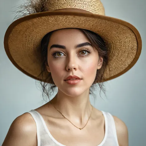 bearded lady hirsute arafée dans un chapeau debout dans une pièce avec beaucoup de photos, portrait doux 8 k, sergueï zabeline, ...