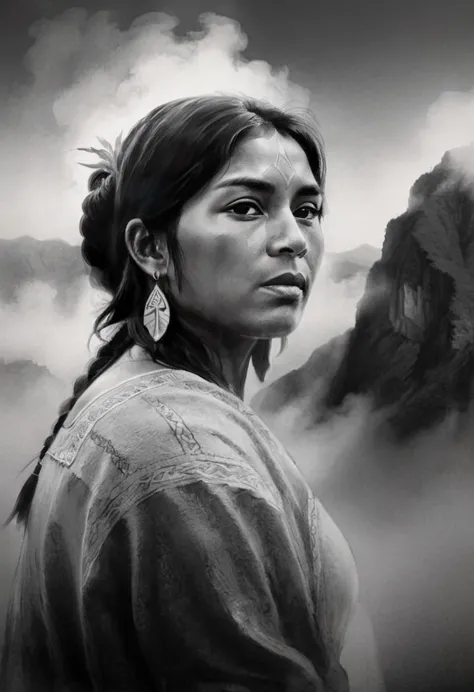 High Quality illustration,ultra detailed, Beautiful picture of A painting of a Peruvian beauty, Fog, cinematic shot, haze lighti...