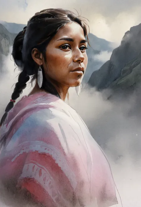 High Quality illustration,ultra detailed, Beautiful picture of A painting of a girl Peruvian beauty, Fog, cinematic shot, haze l...