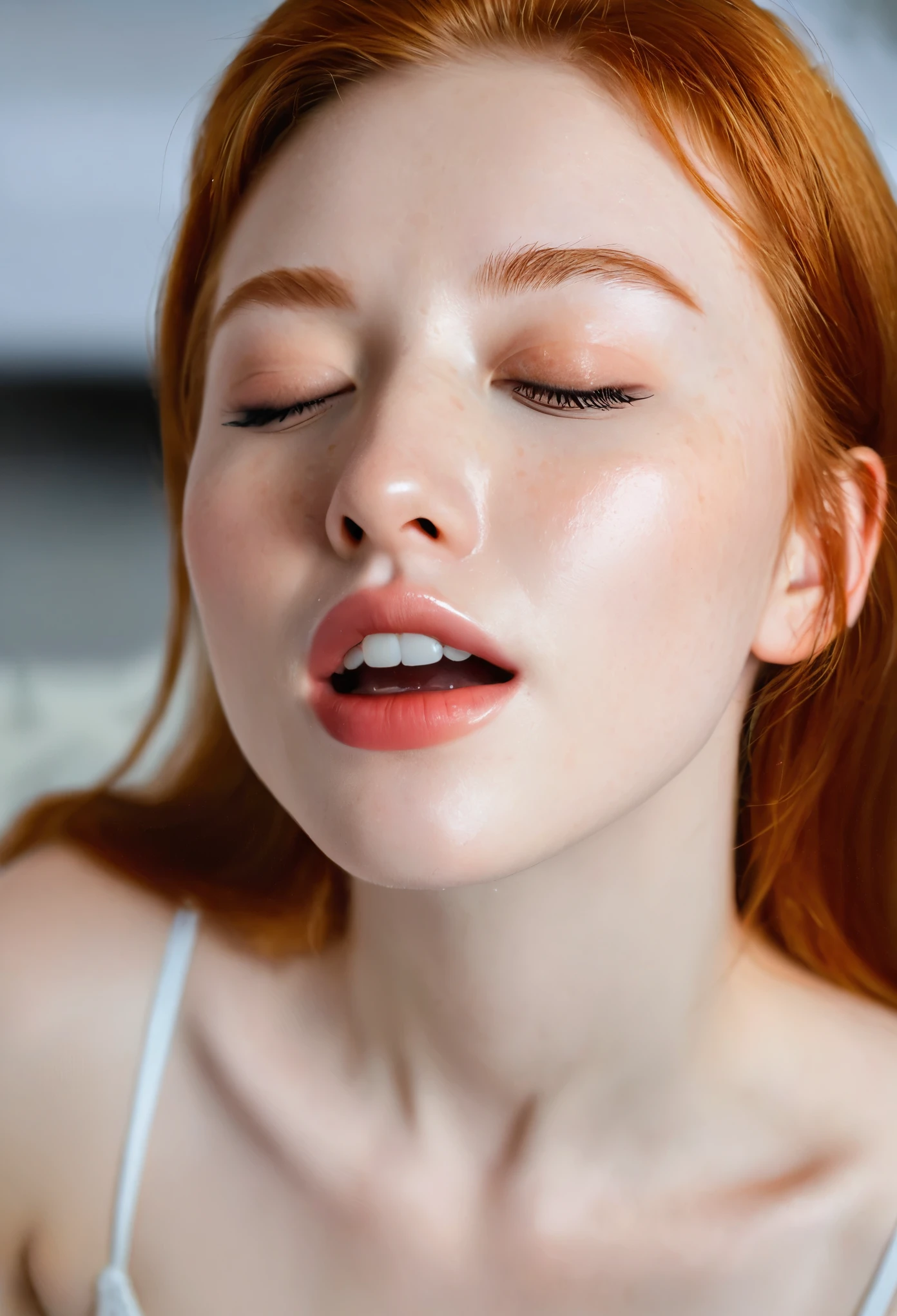 Redhead woman with closed eyes and red hair with closed eyes - SeaArt AI