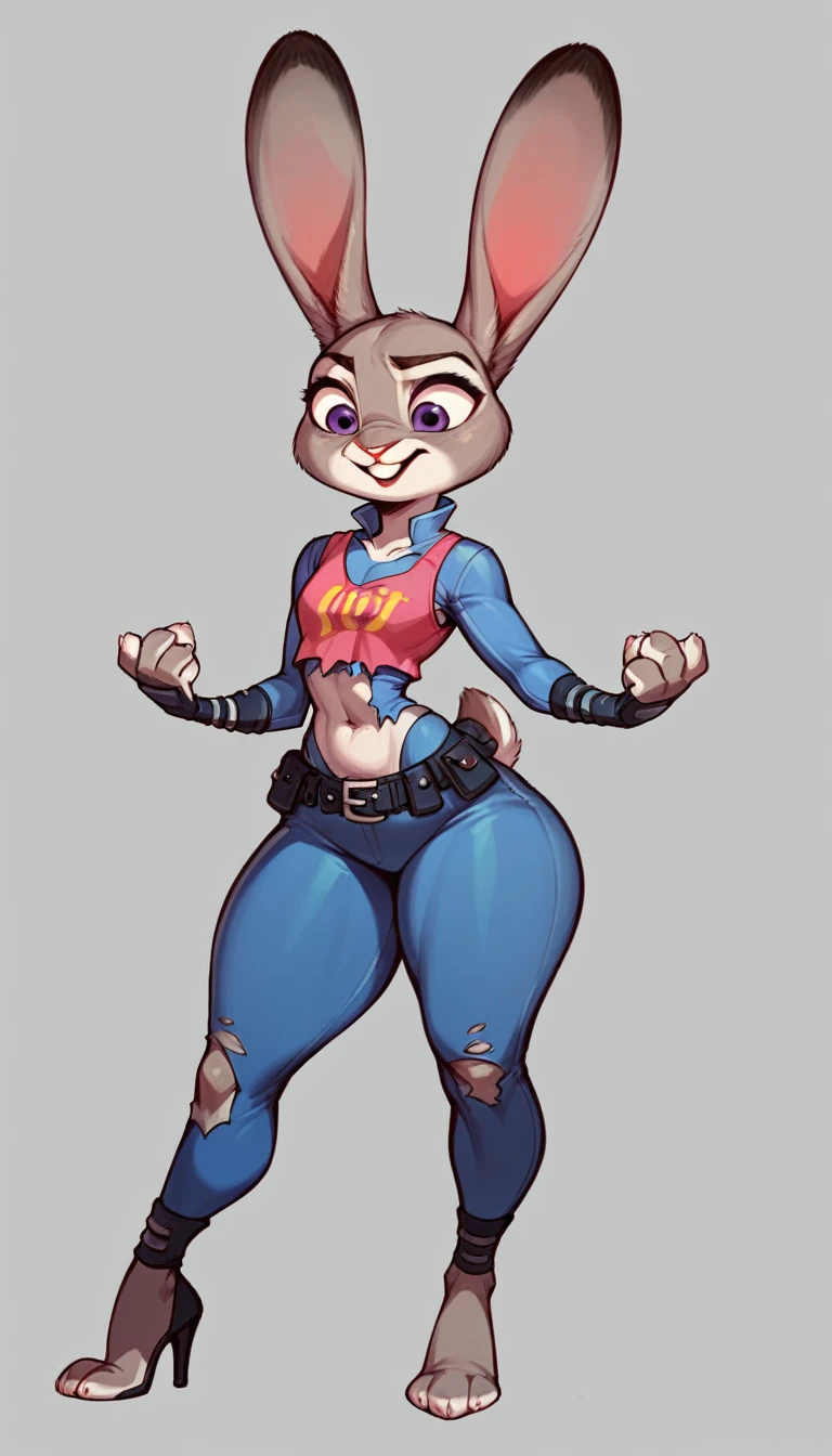 Judy Hopps, detailed fur, thick thighs, torn crop-top, high heels - SeaArt  AI