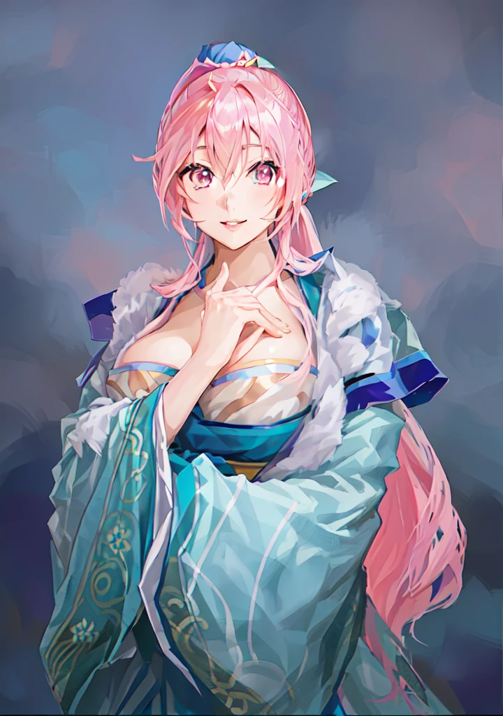 Pink Hair、Anime Girl,Pink eyes, Produced in collaboration with Anime Painter Studio, In the anime painter studio, ,  Sonison，Super Sonison，Celluloid，Three Kingdoms，Chinese style，antiquity，Hanfu，，Huge Breasts，Good shape，Pink ponytail，Pink long hair，custom，Huge Breasts that can&#39;t be contained，Cute girl，noble,Pink long hair，Smile，Satomi light diamond，Blazing Horse，Makeup on the lips，Light pink lips，Sexy lips，Sonic，honoka，huge ，big boods
