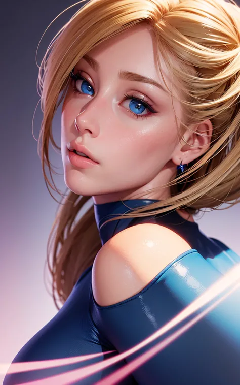 portrait, realistic, elegant woman, zero suit, blue eyes, blonde hair, 4k resolution, Hyper Realistic