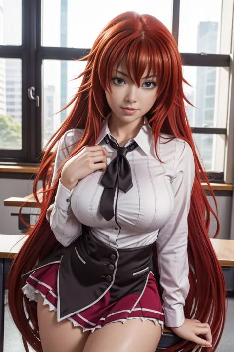 (best quality, masterpiece, highest detailed), (photorealistic:1.2), raw photo, (rias gremory),sexy, big breasts, in classroom,m...