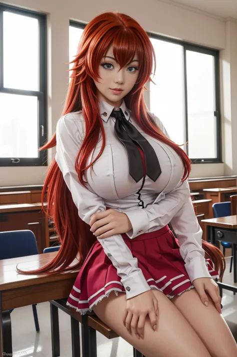 (best quality, masterpiece, highest detailed), (photorealistic:1.2), raw photo, (rias gremory),sexy, big breasts, in classroom,m...