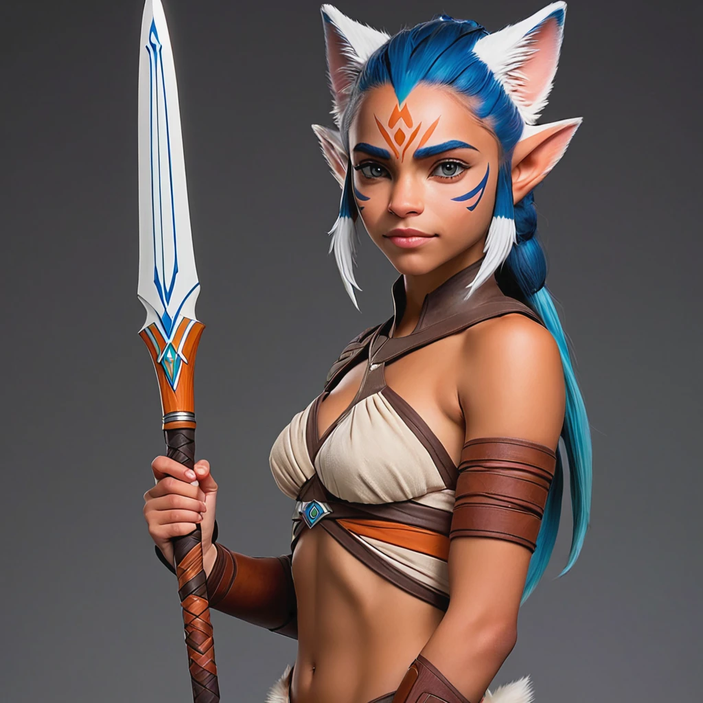 1girl, AhsokaS7, colored skin, IncrsUnsheathingAKatanaMeme, sheath, holding sheath, masterpiece, best quality, detailed  