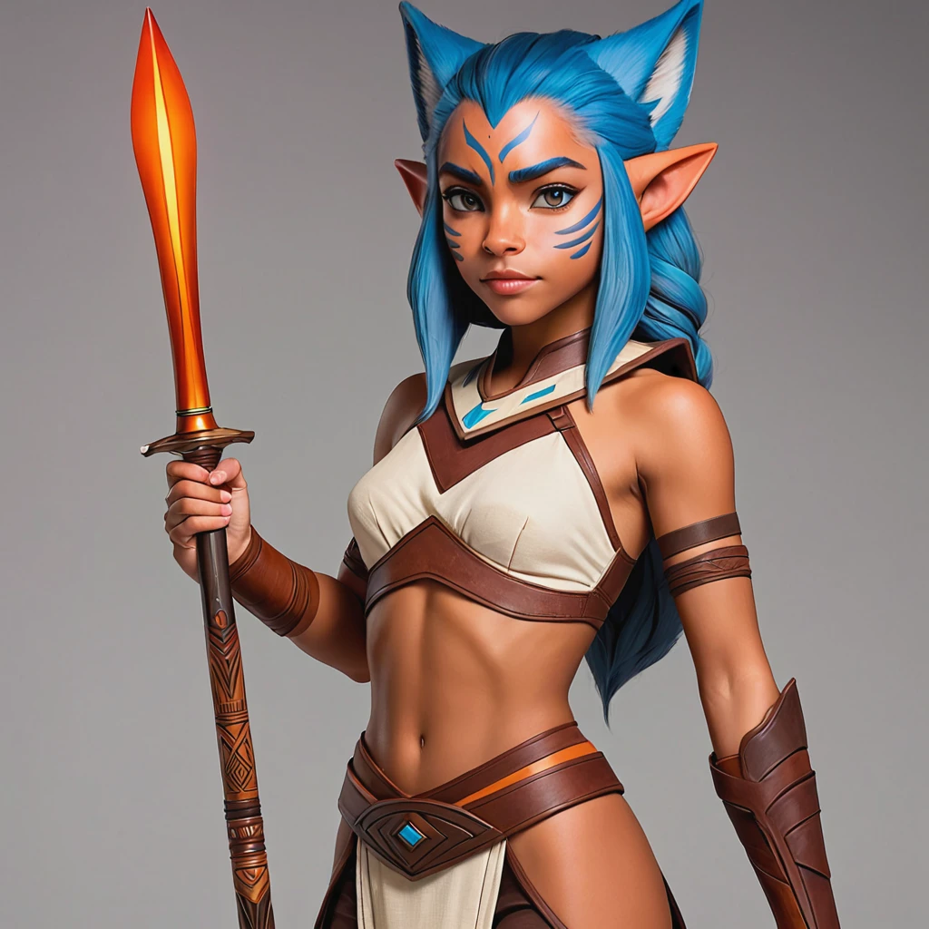 1girl, AhsokaS7, colored skin, IncrsUnsheathingAKatanaMeme, sheath, holding sheath, masterpiece, best quality, detailed  