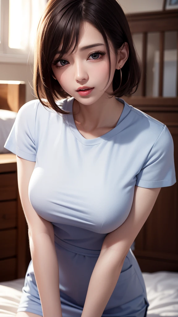 (masterpiece,ultra-detailed,best quality,8K,CG,illustration,shaved:1.0),(1girl:1) 、Dark Room、bedroom、Sexy gestures and faces、Sexy, jyojifuku,nurse