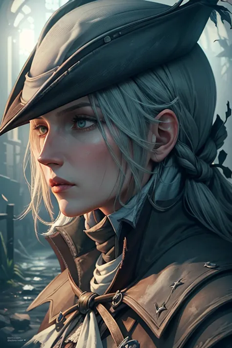 Lady Maria_Bloodborne, Profile, Close-up, sunlight, dawn, sad, sketch