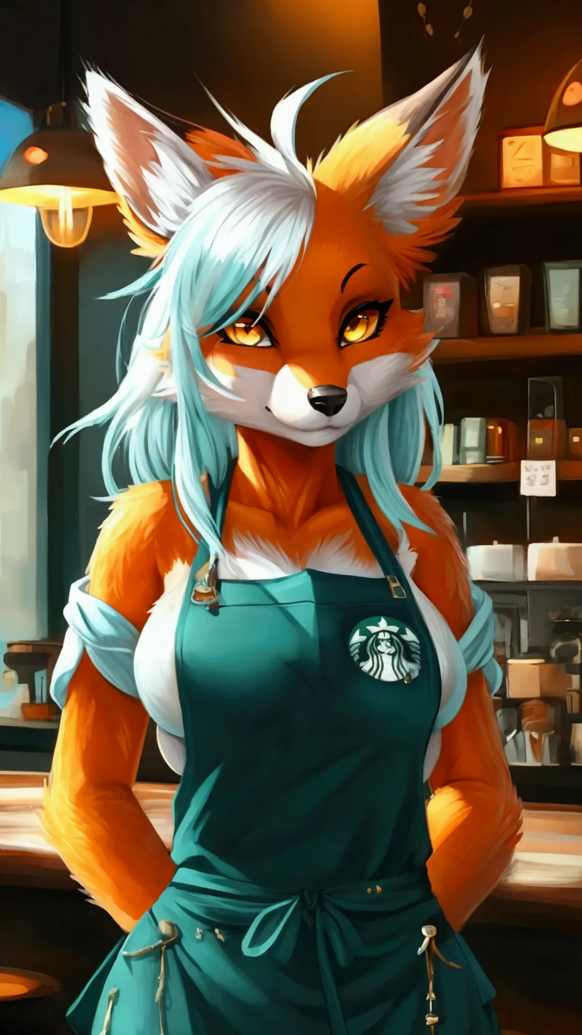 (anthro)) vixen/fox, by sana!rpg, Best Quality, masterpiece,, Illustration, Wallpaper,1girl in, Solo, orange fur, white hair, mo...