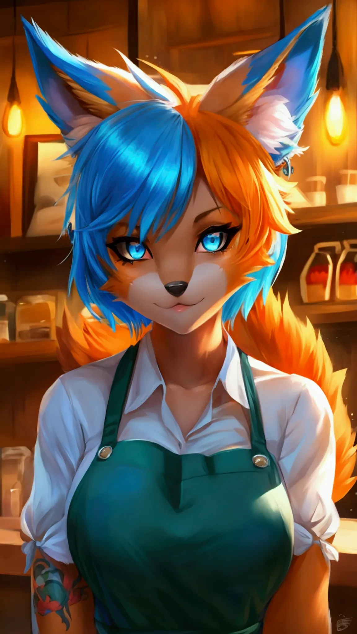 (anthro)) vixen/fox, by sana!rpg, Best Quality, masterpiece,, Illustration, Wallpaper,1girl in, Solo, orange fur, white hair, mo...