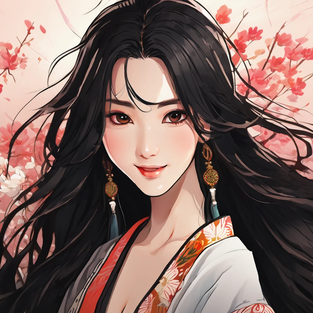 A beautiful young woman with long, silky black hair, a warm and inviting smile, and bright, happy eyes, (best1.37),1girl,beautiful detailed eyes,beautiful detailed lips,extremely detailed eyes and face,longeyelashes,demon slayer,kimetsu no yaiba,vivid colors,soft lighting,warm color tones,cinematic lighting,intricate details,highly detailed facial features,delicate skin,elegant pose,serene expression