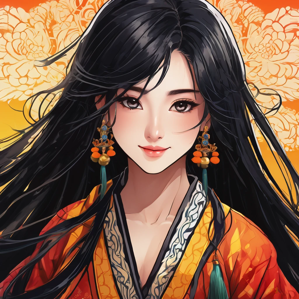 A beautiful young woman with long, silky black hair, a warm and inviting smile, and bright, happy eyes, (best1.37),1girl,beautiful detailed eyes,beautiful detailed lips,extremely detailed eyes and face,longeyelashes,demon slayer,kimetsu no yaiba,vivid colors,soft lighting,warm color tones,cinematic lighting,intricate details,highly detailed facial features,delicate skin,elegant pose,serene expression