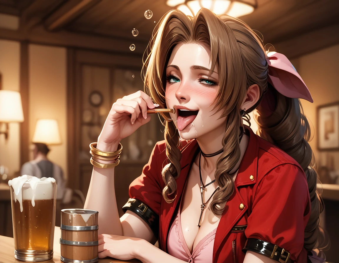 Aerith,Being drunk,Mouth wide open